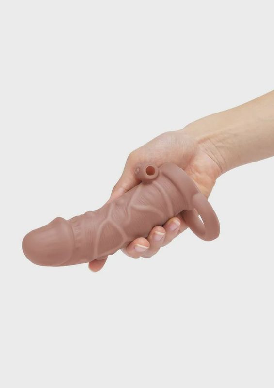 SU 1 IN. VIBRATING PENIS EXTENDER W/ BALL LOOP - TAN