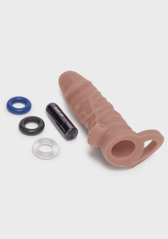 SU 1 IN. VIBRATING PENIS EXTENDER W/ BALL LOOP - TAN