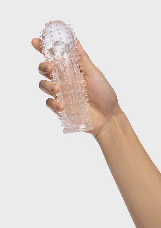 SU 1.5 IN. SEE-THRU TEXTURED PENIS EXTENDER W/ BALL LOOP