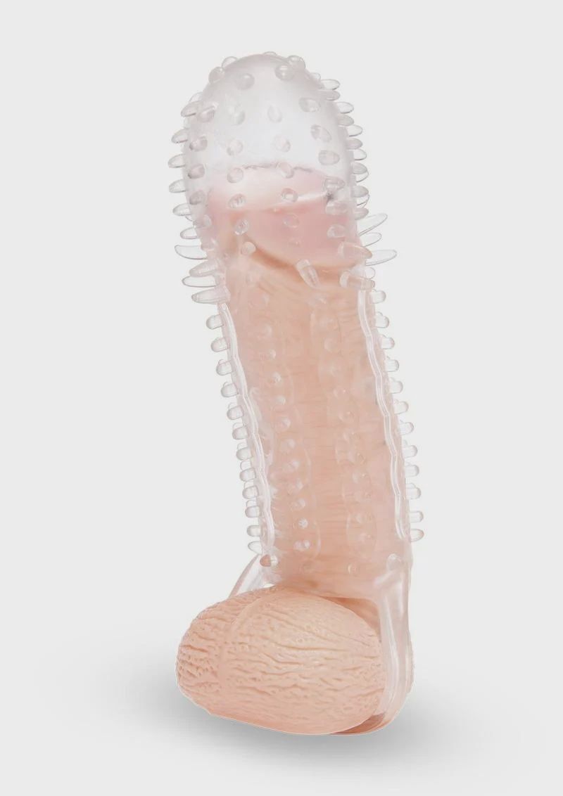 SU 1.5 IN. SEE-THRU TEXTURED PENIS EXTENDER W/ BALL LOOP