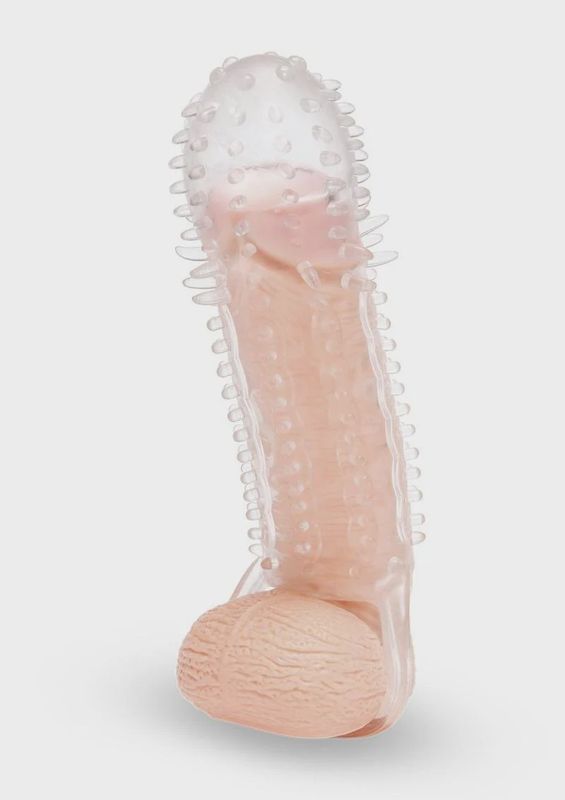 SU 1.5 IN. SEE-THRU TEXTURED PENIS EXTENDER W/ BALL LOOP