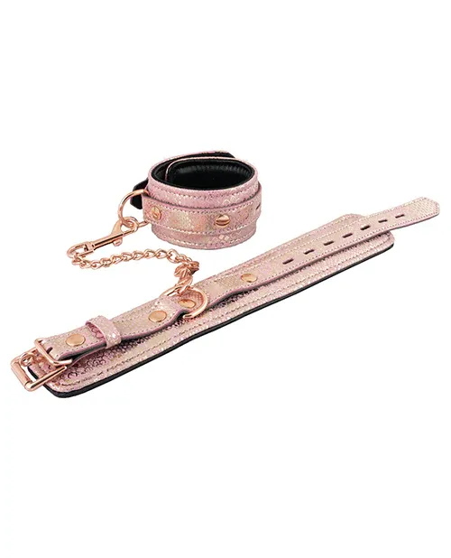 DISC- Spartacus Wrist Restraints w/Leather Lining - Pink Snakeskin Micro Fiber