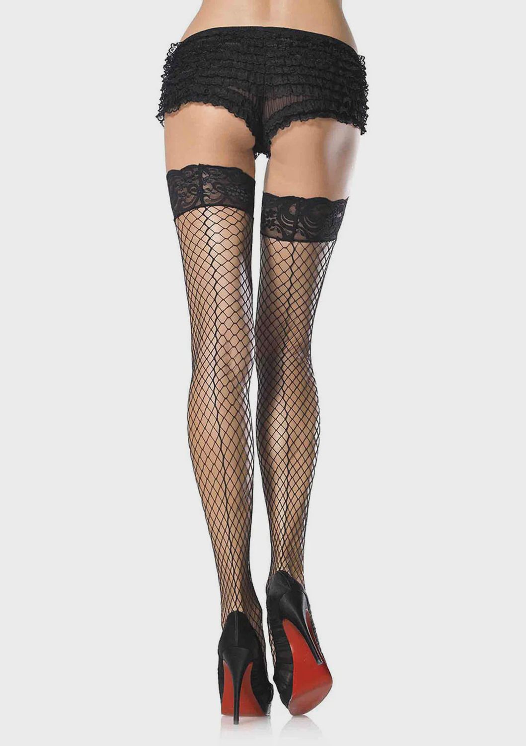 Stay-up lycra industrial lace top thigh highs with back seam O/S BLACK