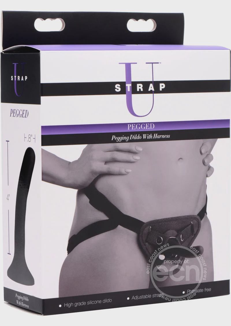 Strap U Pegged Pegging Silicone 5in Dildo with Harness - Black