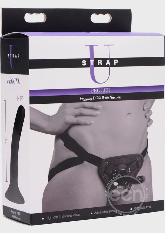 Strap U Pegged Pegging Silicone 5in Dildo with Harness - Black