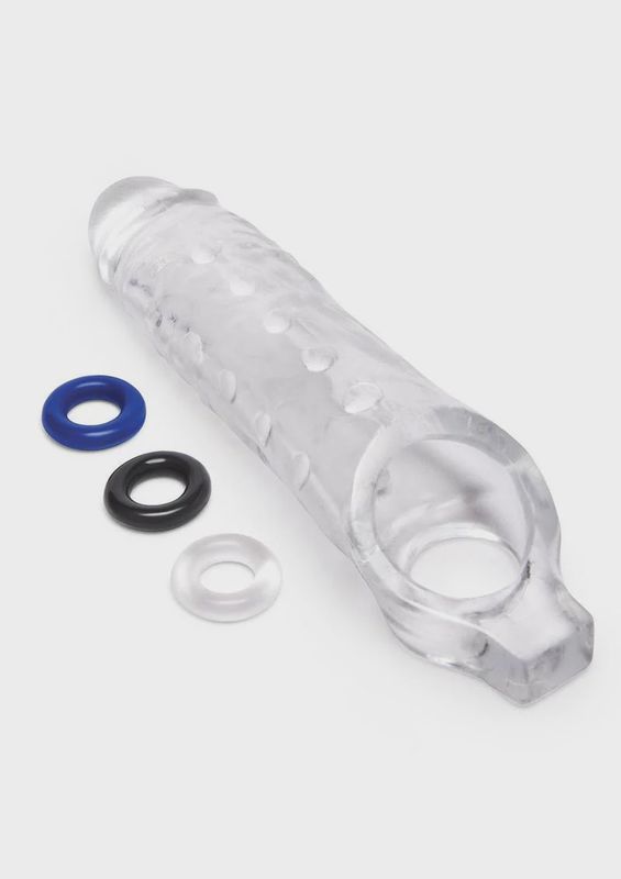 SU 1 IN. SEE-THRU STUDDED PENIS EXTENDER W/ BALL LOOP