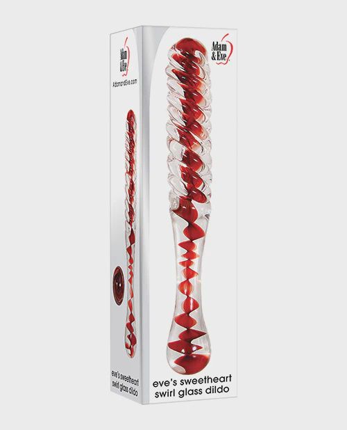 Sweetheart Swirl Glass Dildo - Clear/Red