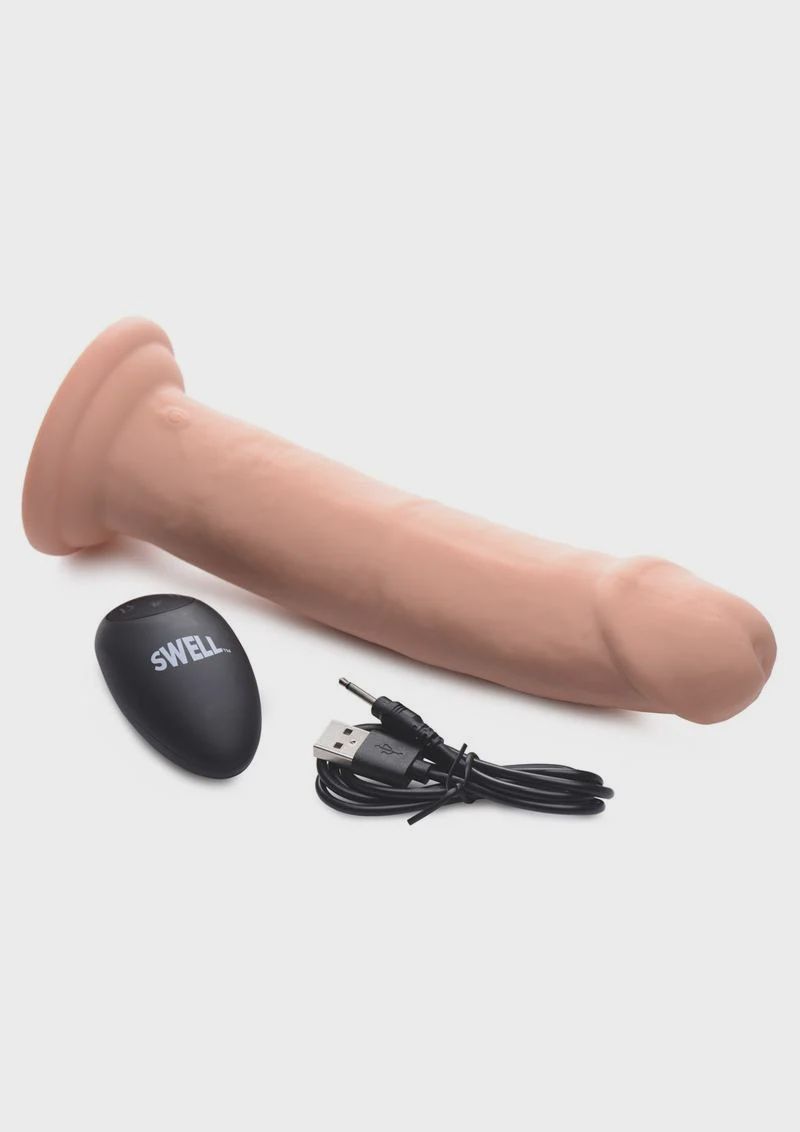 Swell 7X Inflatable &amp; Vibrating Silicone Rechargeable Dildo with Remote Control 8.5in - Vanilla