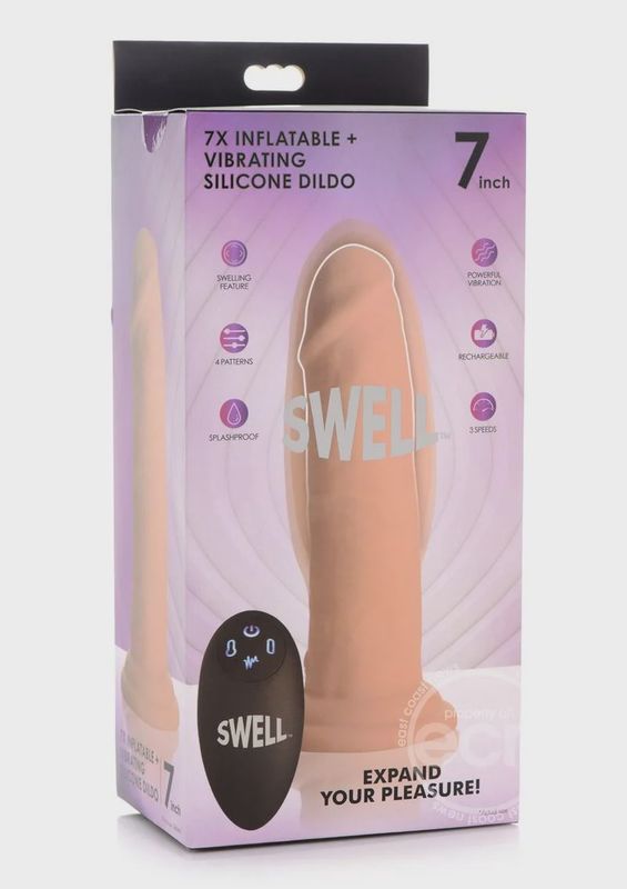 Swell 7X Inflatable &amp; Vibrating Silicone Rechargeable Dildo with Remote Control 7in - Vanilla