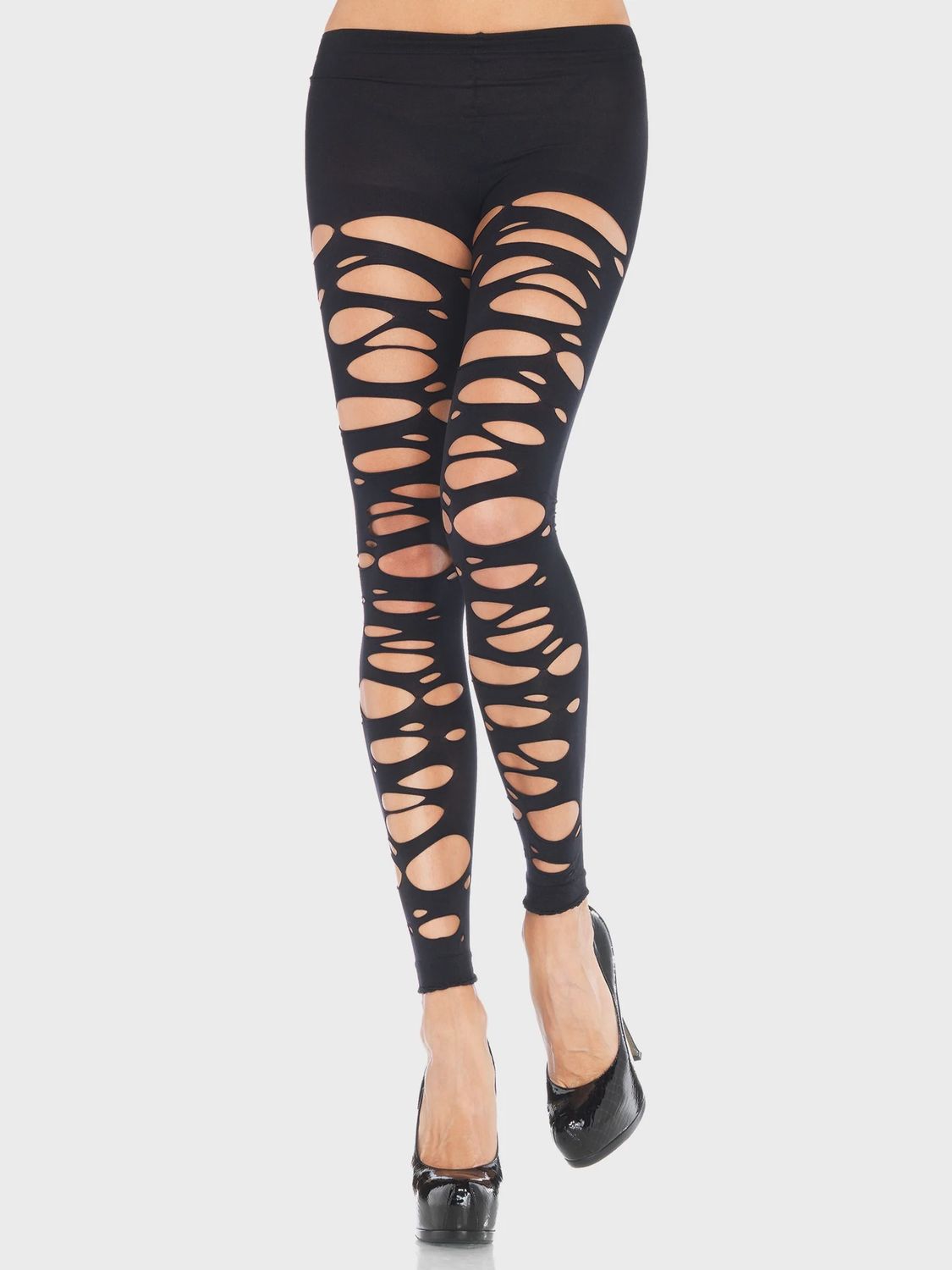 Tattered footless tights O/S BLACK