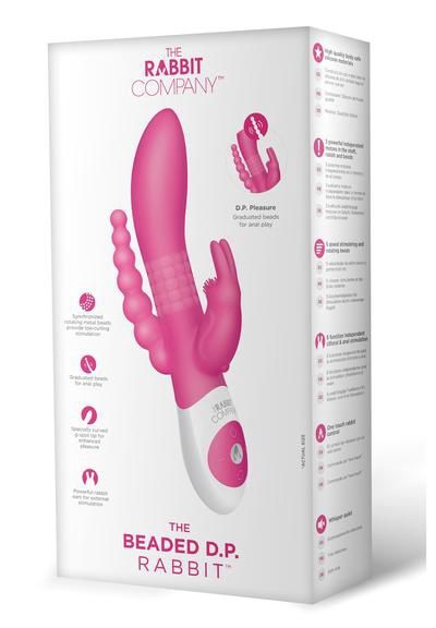 The Beaded DP Rabbit USB Rechargeable Clitoral And Anal Stimulation Silicone Vibrator Splashproof Hot Pink