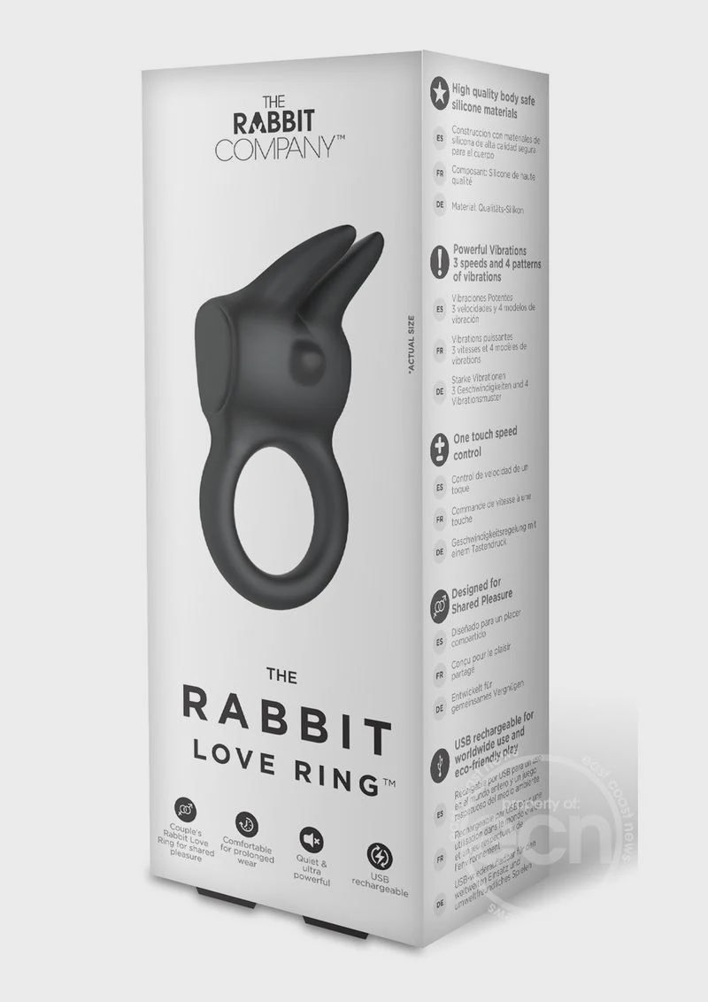 The Rabbit Love Ring Silicone Couples Ring USB Rechargeable Waterproof Black