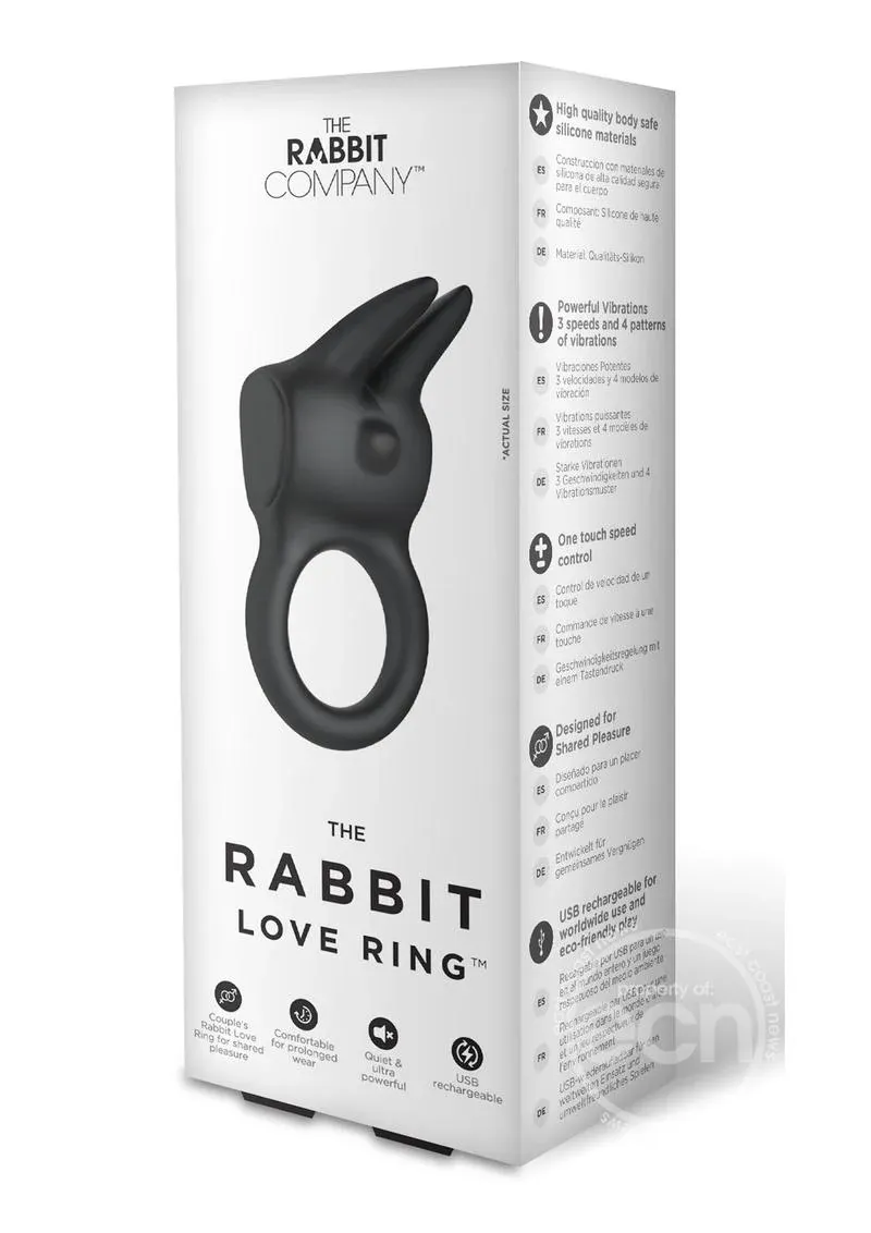 The Rabbit Love Ring Silicone Couples Ring USB Rechargeable Waterproof Black