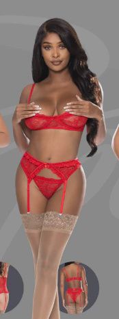Demi Bra, Garter &amp; Tanga Set