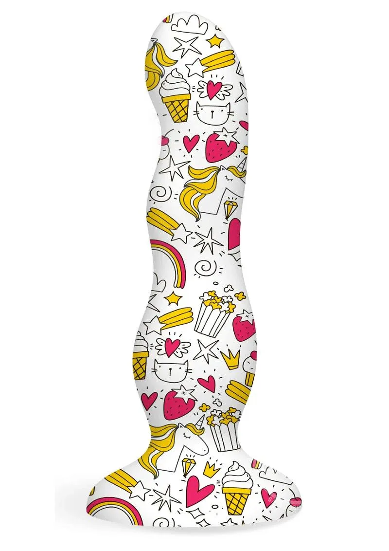 DISC- Collage Silicone Dildo, Color: Cupcakes and Unicorns