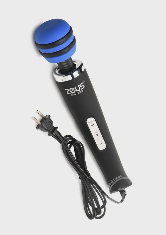 Zeus Electrosex E-Stim Vibrating Silicone Wand Massager - Black/Blue