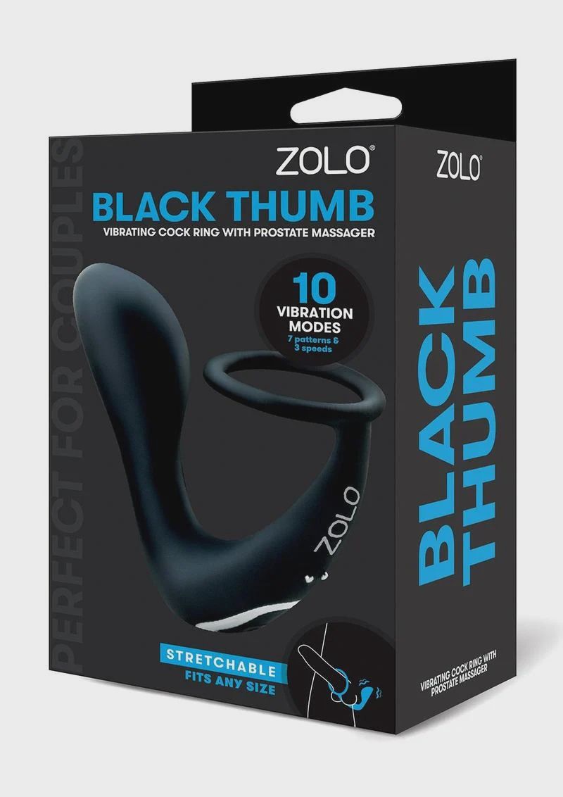 ZOLO BLACK THUMB VIBRATING COCK RING WITH PROSTATE MASSAGER