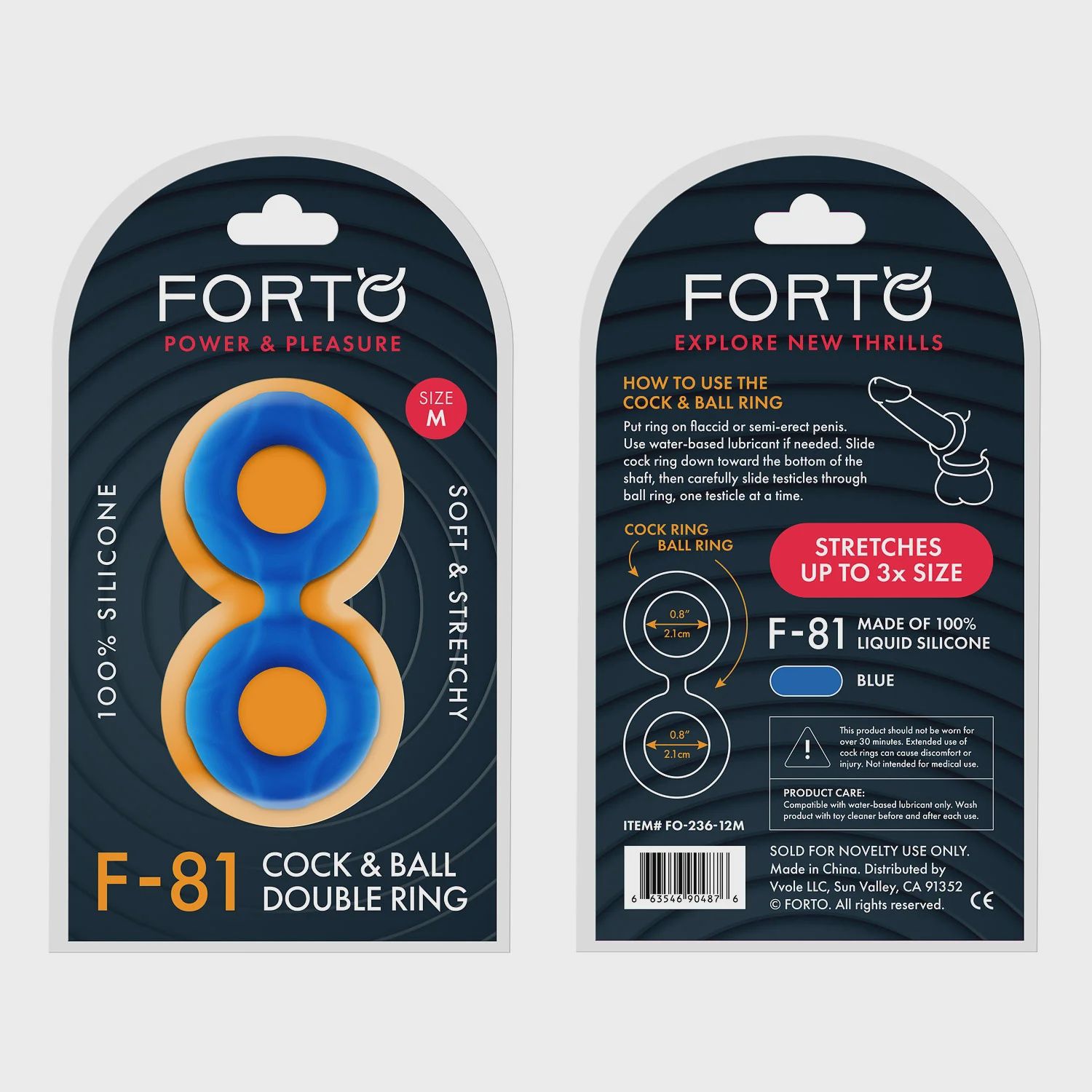 F-81: Double Ring (Liquid Silicone) - Blue, Color: Blue, Size: Medium