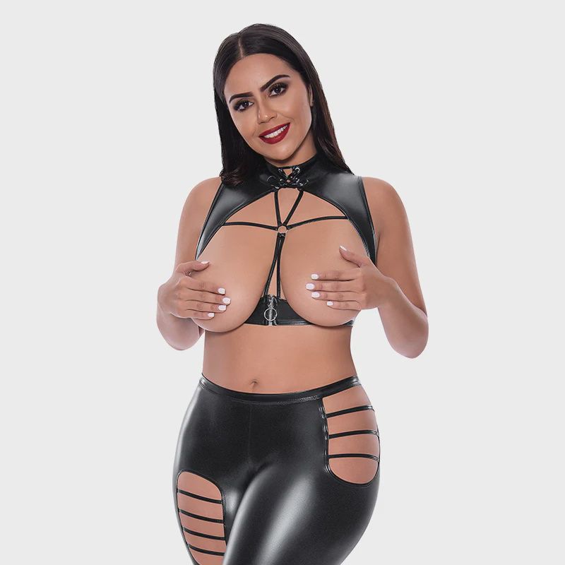Liquid Onyx Open Vest &amp; Leggings Black, Size: 2XL
