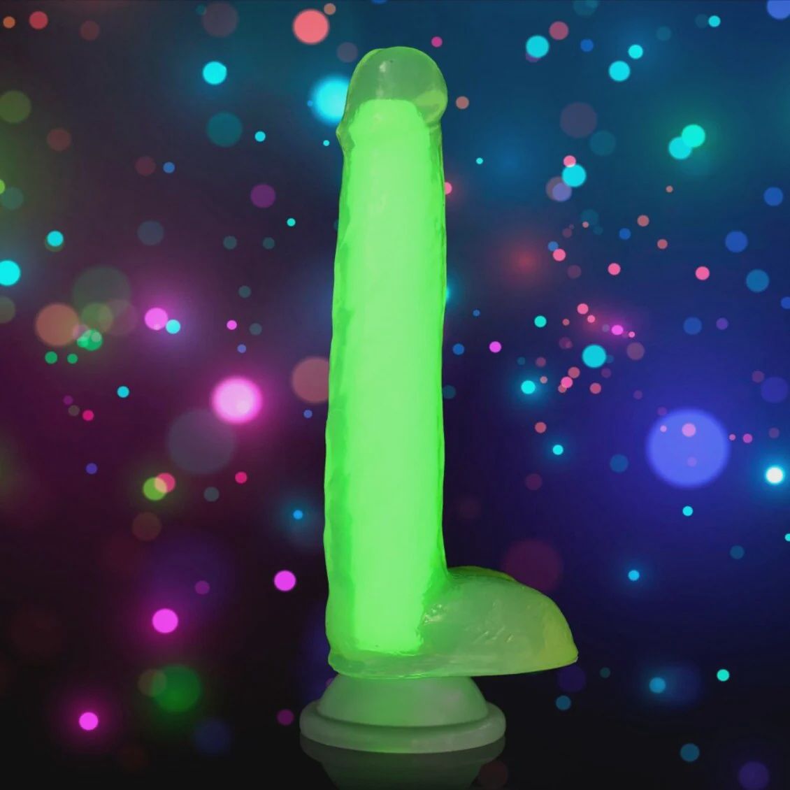 Lollicock 7" Glow-in-the-Dark Silicone Dildo with Balls, Color: Green