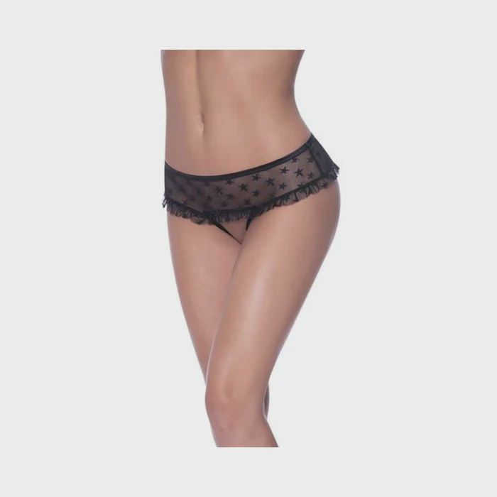 Love Star Skirted Hipster With Open Crotch Panty, Color: Black, Size: 1-3X
