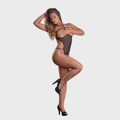 Mesh Cupless &amp; Crotchless Teddy, Color: Black, Size: 1X/2X