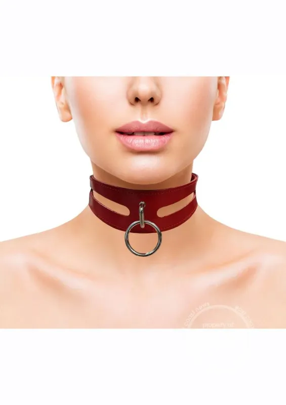 DISC- Rouge Leather Fashion Bondage Collar with O-Ring