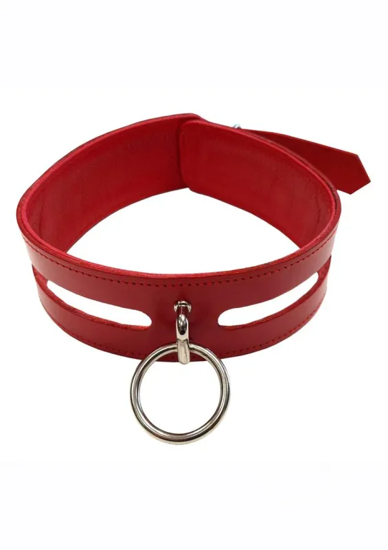 DISC- Rouge Leather Fashion Bondage Collar with O-Ring