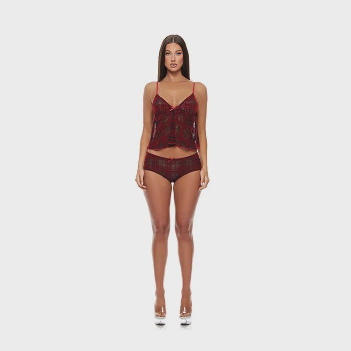 Velvet Lines Mesh Cami &amp; Boy Short 2 pc Set