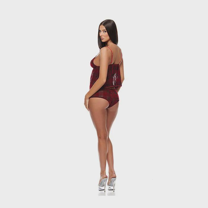 Velvet Lines Mesh Cami &amp; Boy Short 2 pc Set