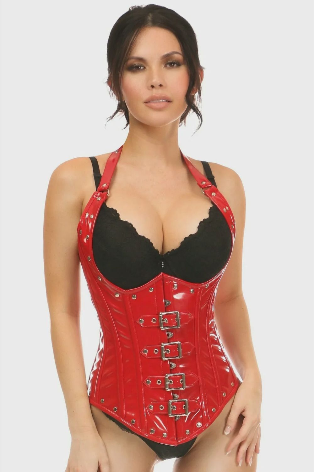 Top Drawer Steel Boned Red Patent PVC Vinyl Underbust Corset Top, Size: 2X