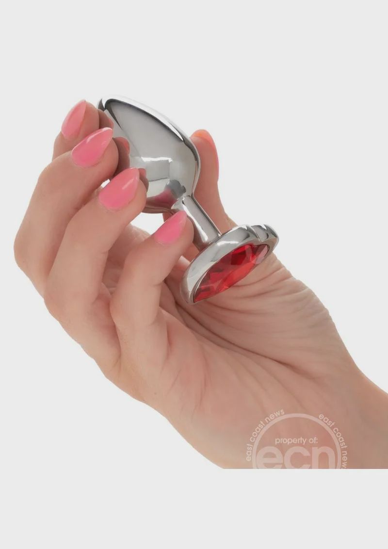 Jewel Ruby Heart Aluminum Anal Plug - Small - Red
