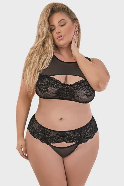 Peek-a-Boo Bra &amp; Panty Set, Color: Black, Size: 1-3X