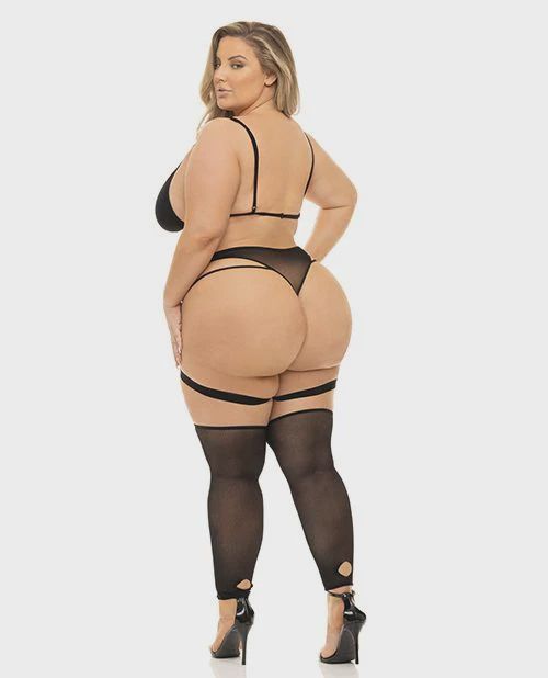 Pink Lipstick Want You Now Bra, Panty &amp; Stockings Black