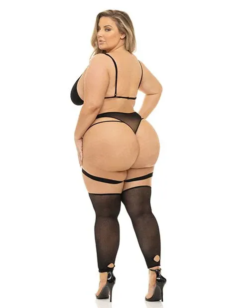 Pink Lipstick Want You Now Bra, Panty &amp; Stockings Black
