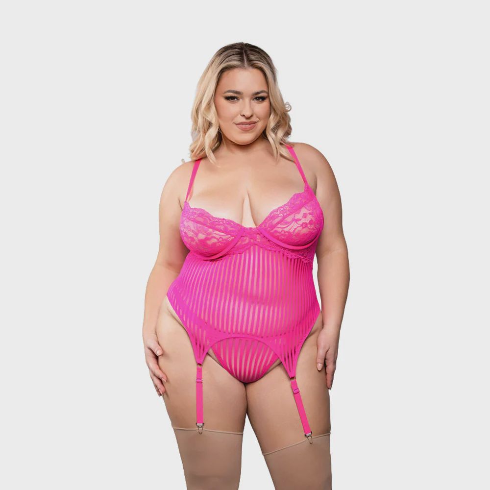 Juliette Gartered Bustier &amp; G-String Panty, Size: 1X/2X
