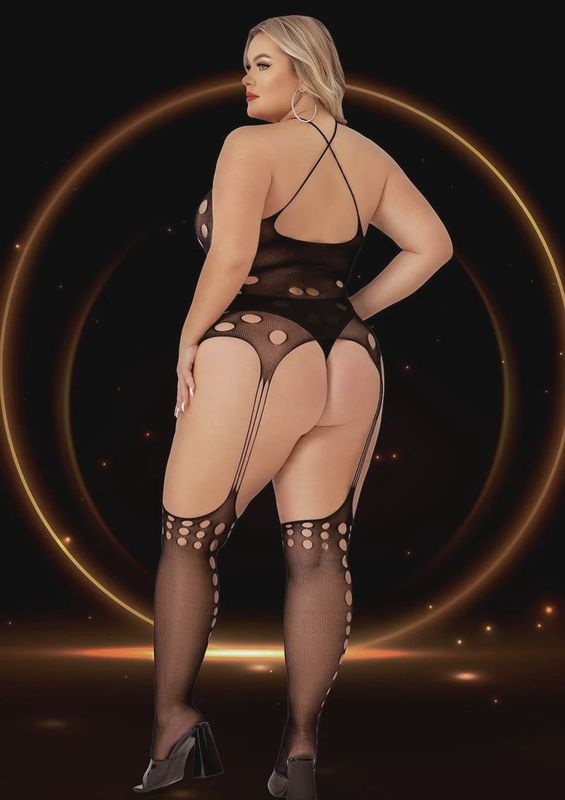 SUSPENDER HOSE BODYSTOCKING BLACK