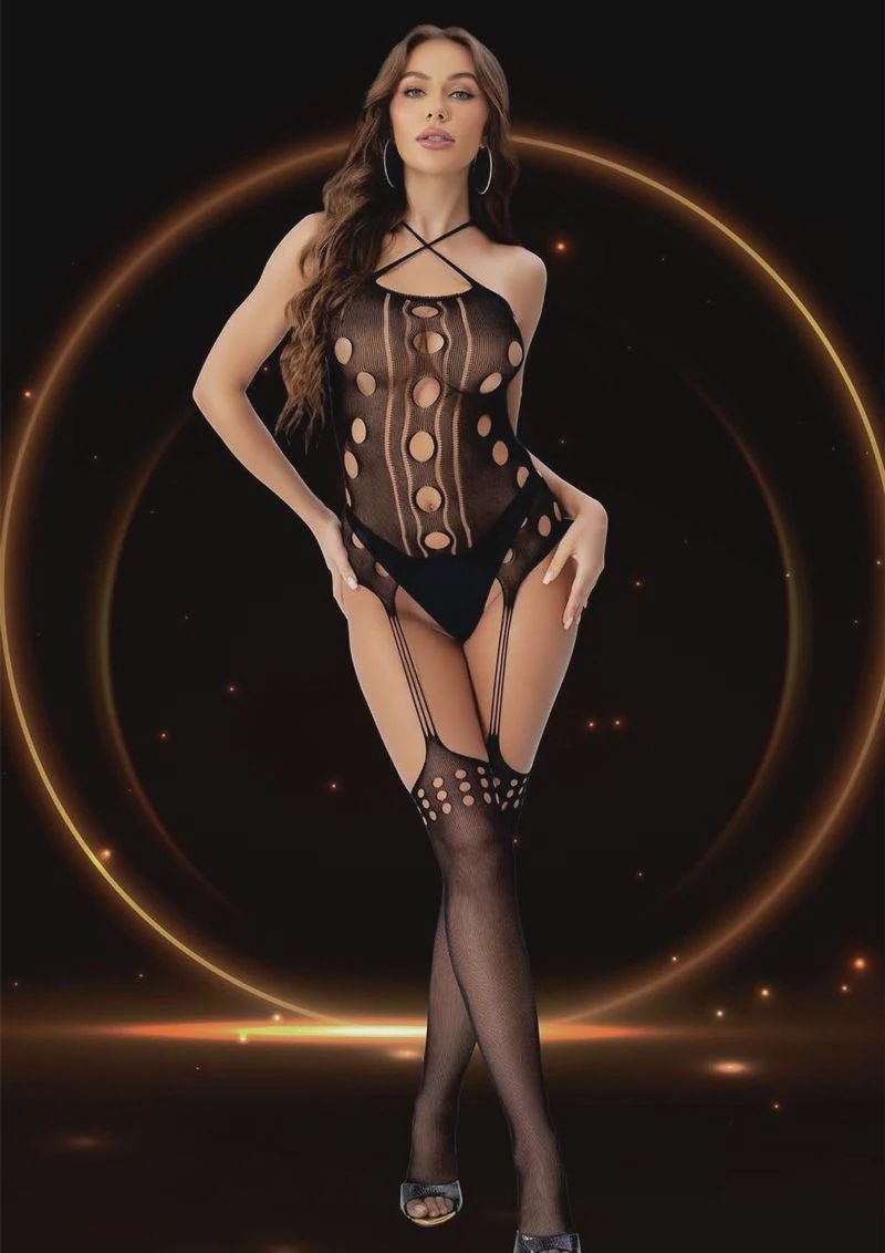 SUSPENDER HOSE BODYSTOCKING BLACK, Size: One Size
