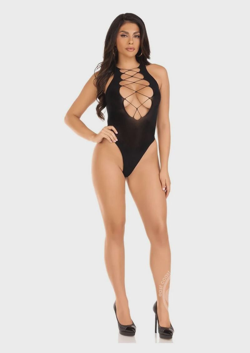 Seamless Opaque Racer Tank Bodysuit - O/S, Color: Black