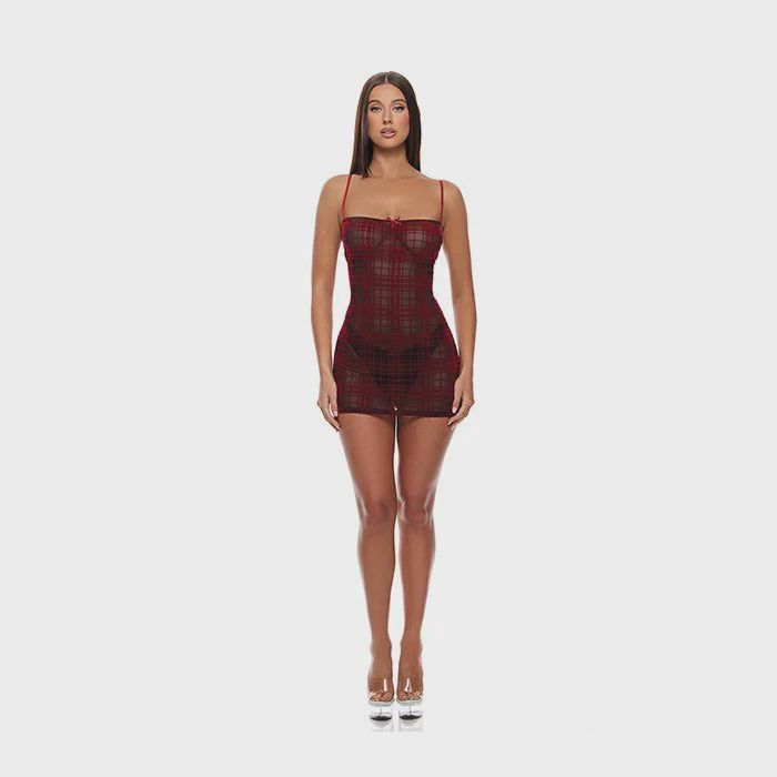 Velvet Lines Mesh Chemise &amp; Thong 2 pc Set