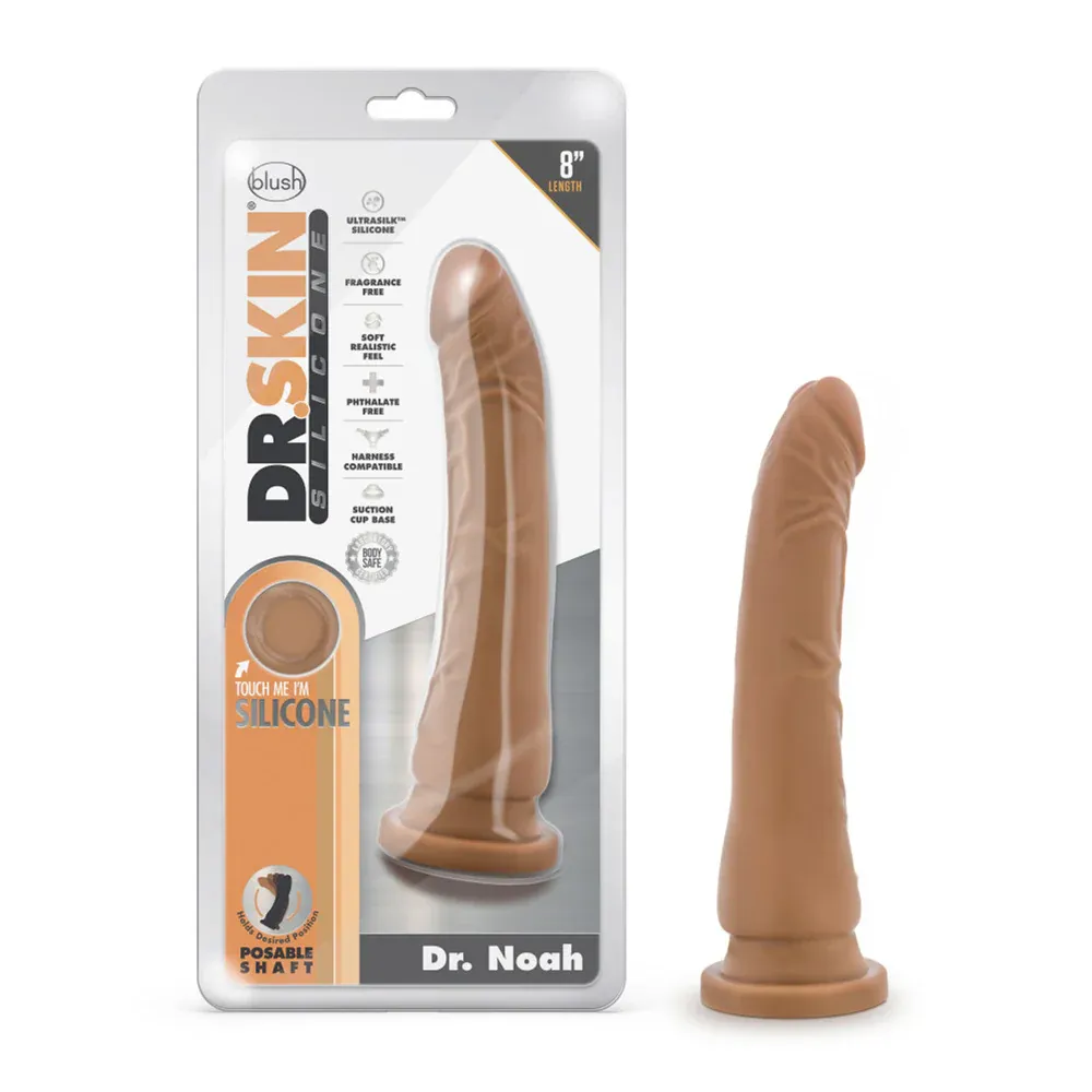 Dr. Skin Silicone Dr. Noah 8" Dong With Suction Cup, Color: Mocha