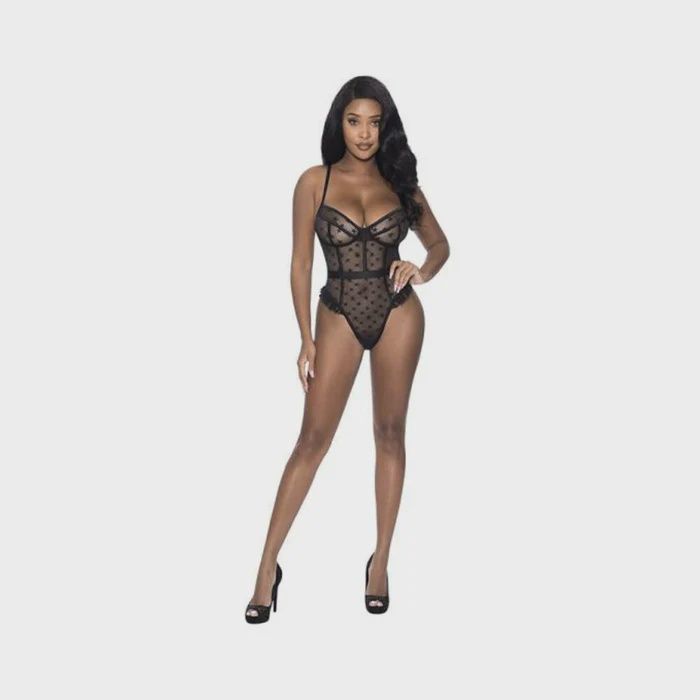 Love Star High Leg Teddy With Snap Crotch, Color: Black, Size: 1-3X