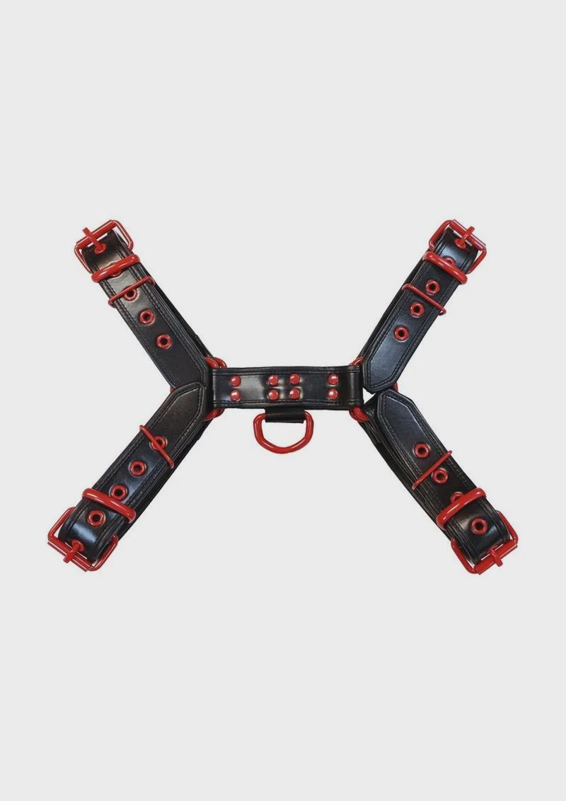Rouge OTH Adjustable Leather Front Harness, Color: Black/Red, Size: Medium