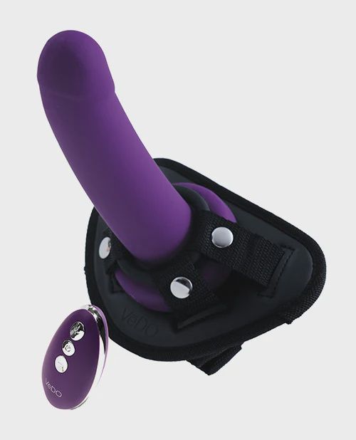 VeDo Strapped Rechargeable Vibrating Strap On, Color: Deep Purple