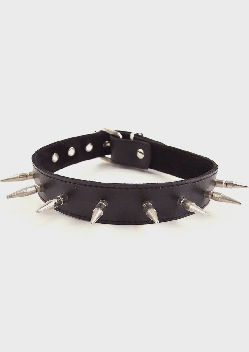 Rouge Adjustable Leather Spiked Collar, Color: Black
