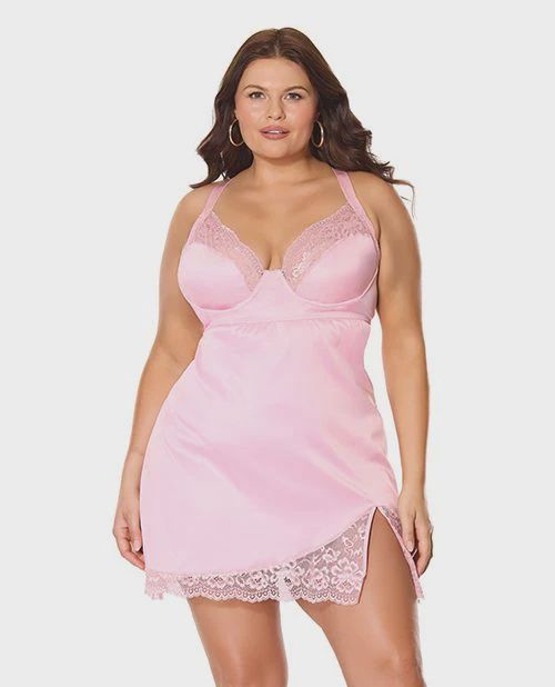 Kissed by Satin Underwire Chemise, Size: 1X-2X