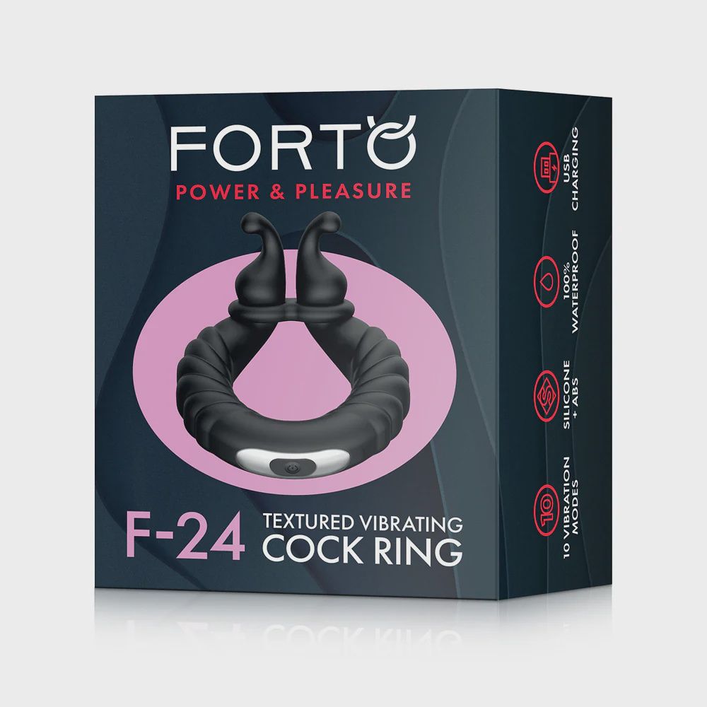 F-24: Textured Vibrating Cockring - Black, Color: Black