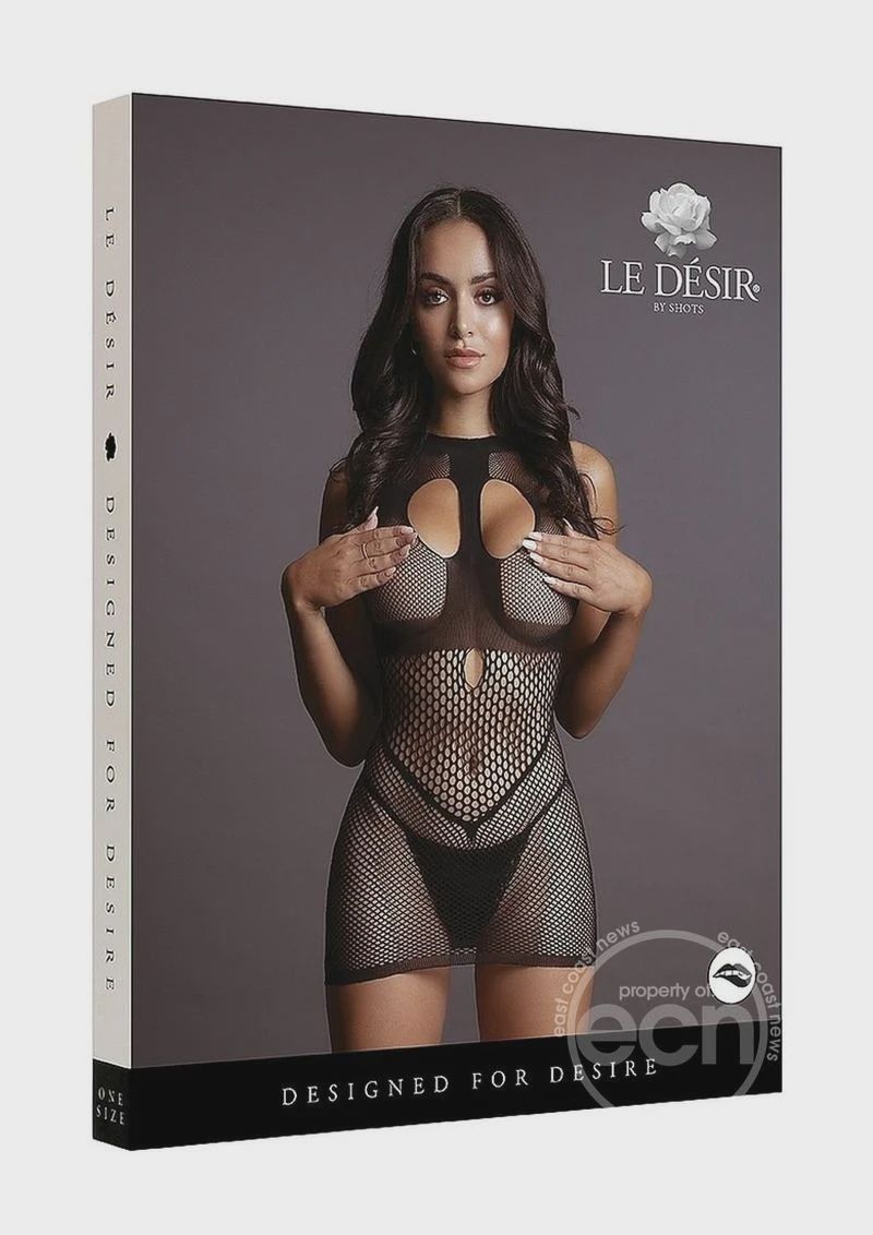 Le Desir Duo Net Open Cup Mini Dress - Black, Size: OS