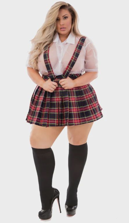 Suspender School Girl, Color: Red/Plaid, Size: 1X