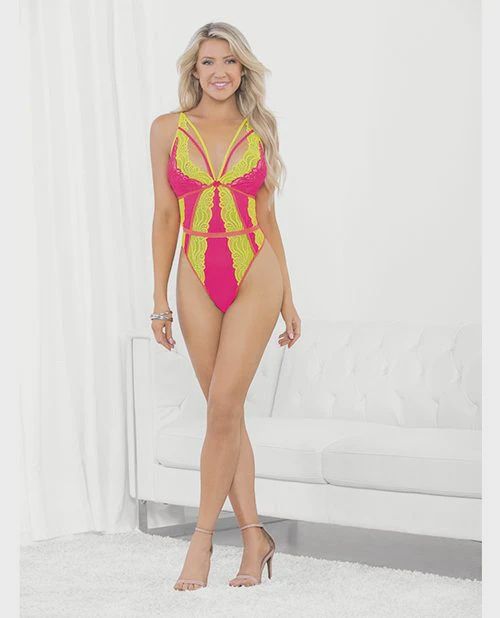 Festival Wear Strappy Teddy w/Brazilian Back Neon, Size: Small